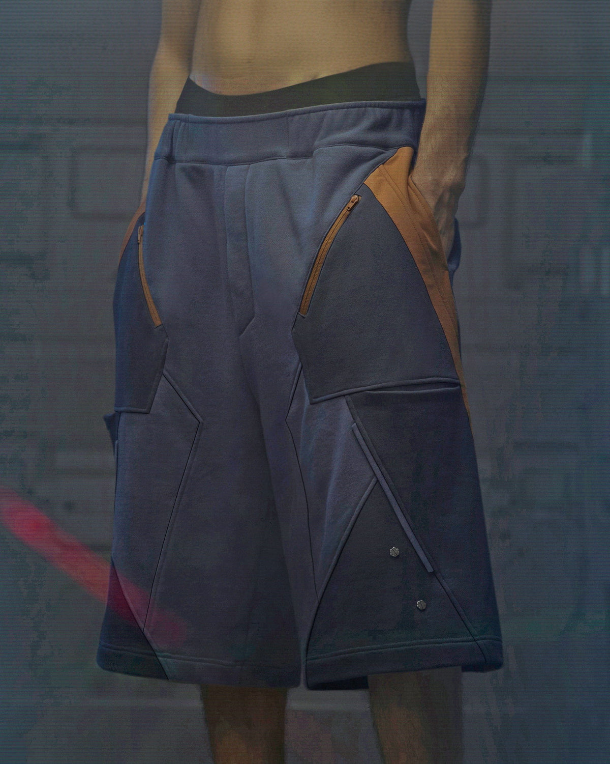 XIPHEVIL Deconstructed Zipper Rivet Shorts Orange – photo 8 of 13
