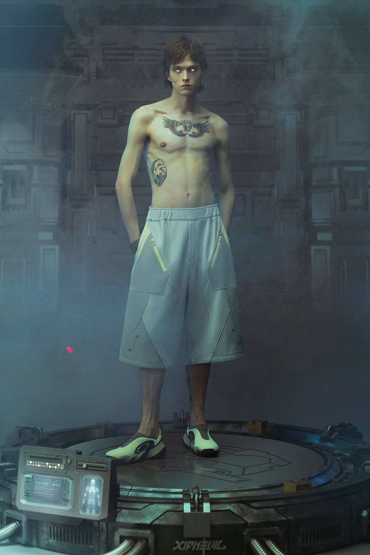 XIPHEVIL Deconstructed Zipper Rivet Shorts Light Grey – photo 7 of 17