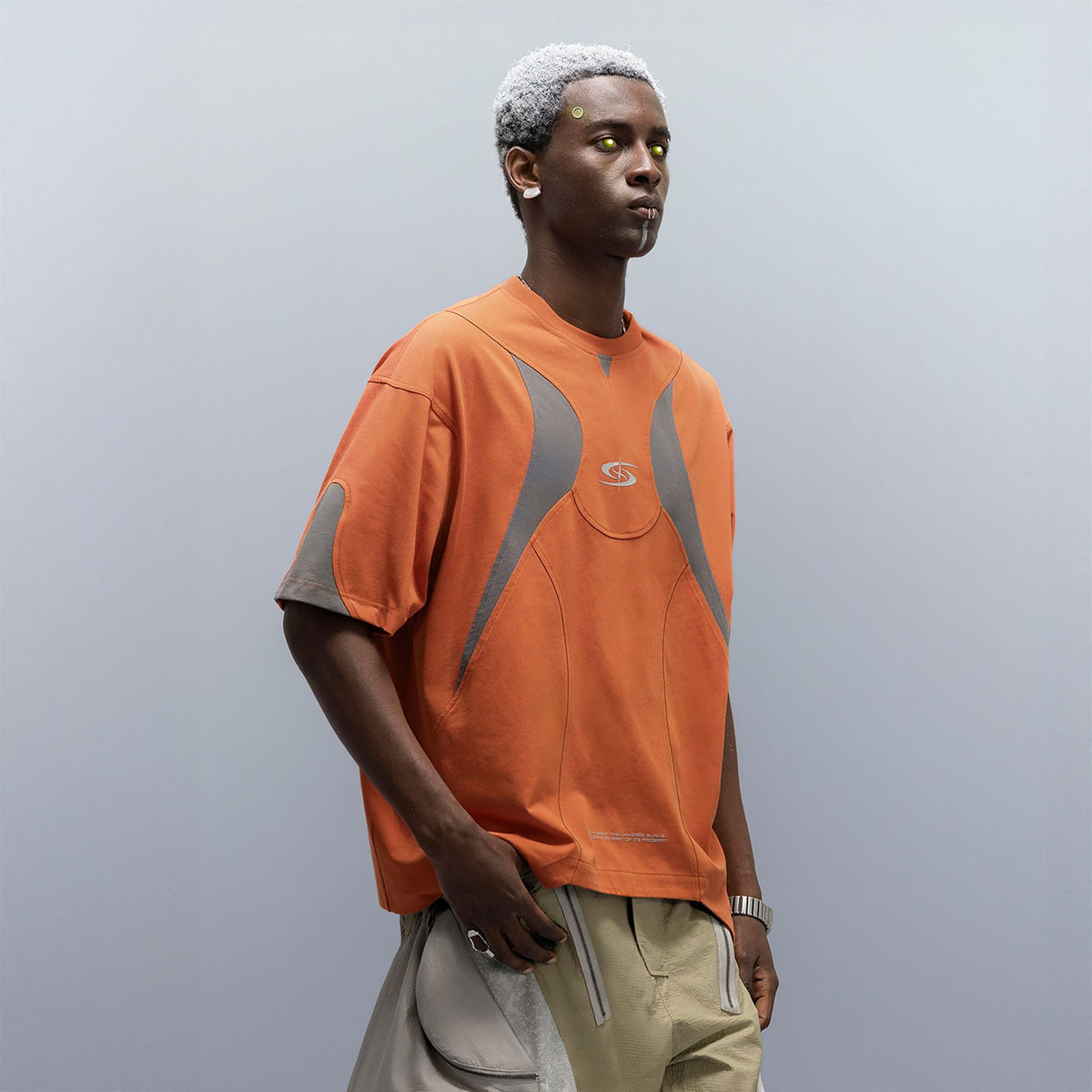 XIPHEVIL Curve Spliced Quick-Dry Sorona T-Shirt Orange – photo 2 of 15