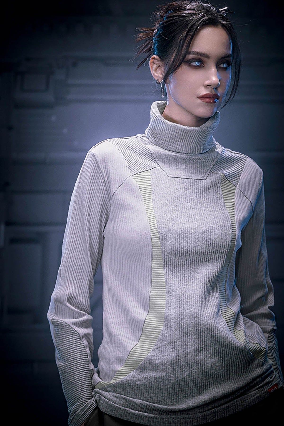XIPHEVIL Ribbed Paneled Turtleneck Long-Sleeve Tee Grey – photo 6 of 13