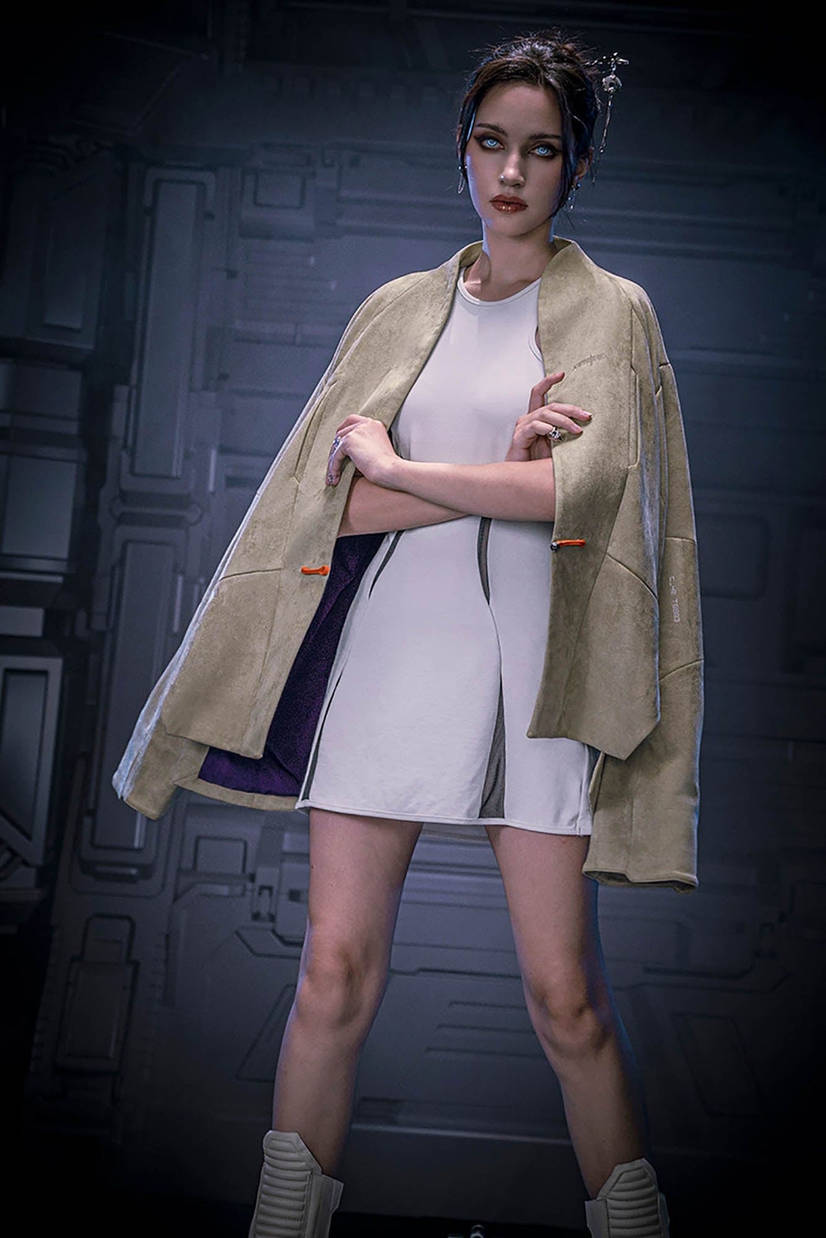 XIPHEVIL Deconstructed Utility Faux Suede Daoist Robe Sand – photo 10 of 14