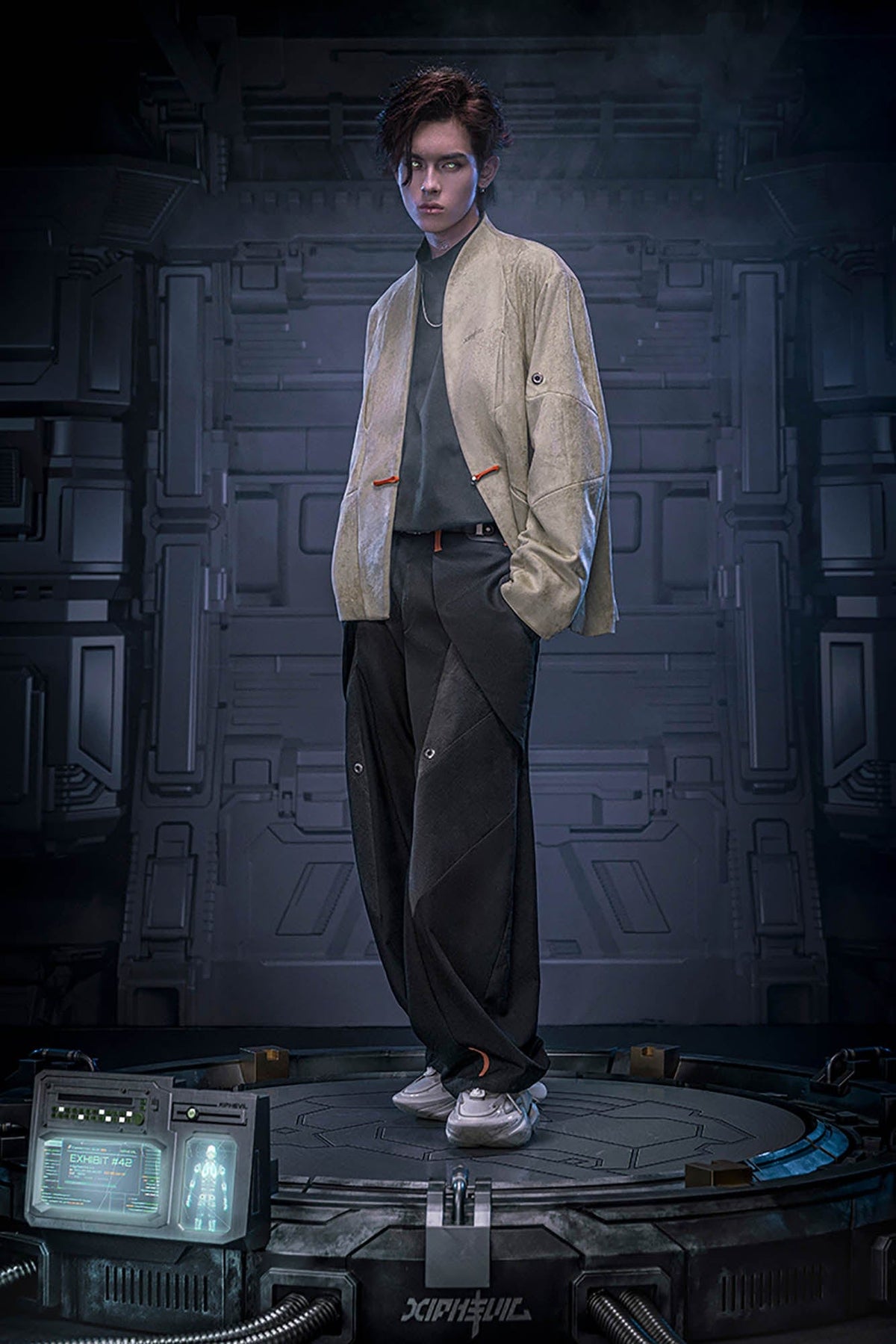XIPHEVIL Deconstructed Utility Faux Suede Daoist Robe Sand – photo 11 of 14