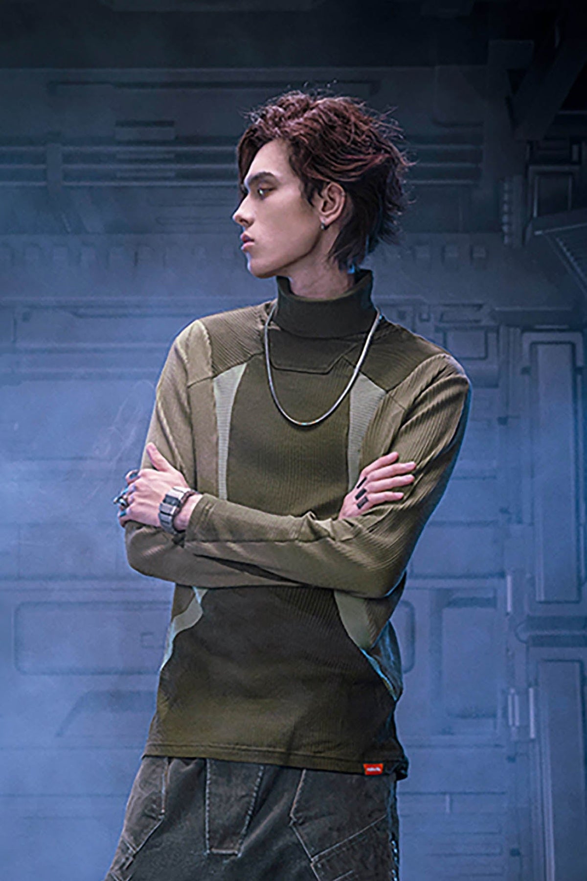 XIPHEVIL Ribbed Paneled Turtleneck Long-Sleeve Tee Green – photo 6 of 14