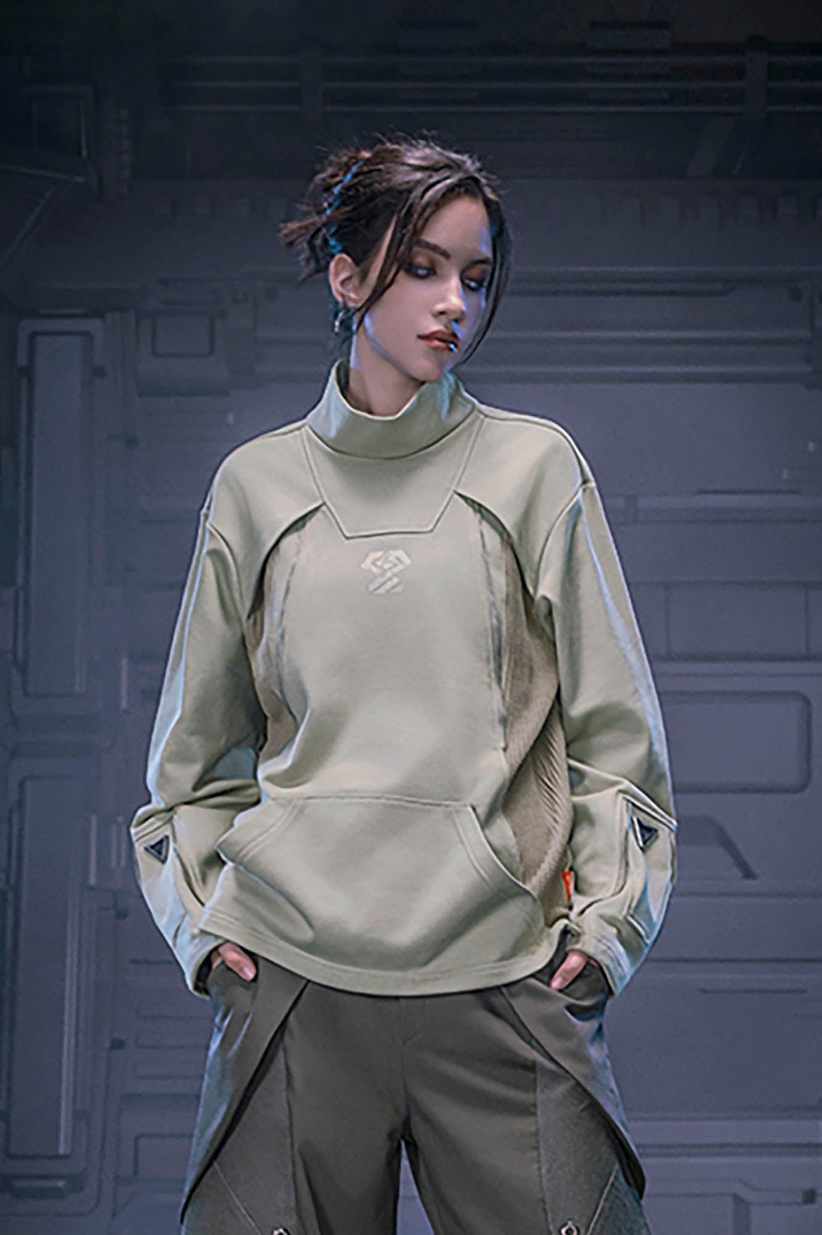 XIPHEVIL Mesh Paneled Tactical Turtleneck Sweatshirt Green – photo 7 of 13
