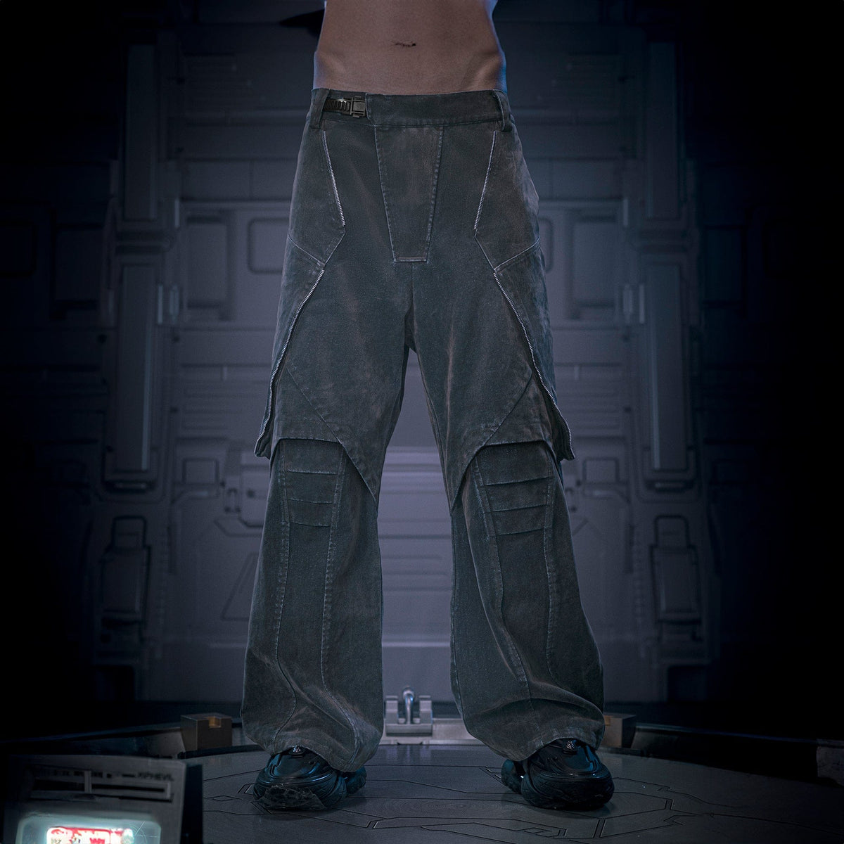 XIPHEVIL Layered Paneled Robotic Wide-Leg Pants – photo 2 of 14