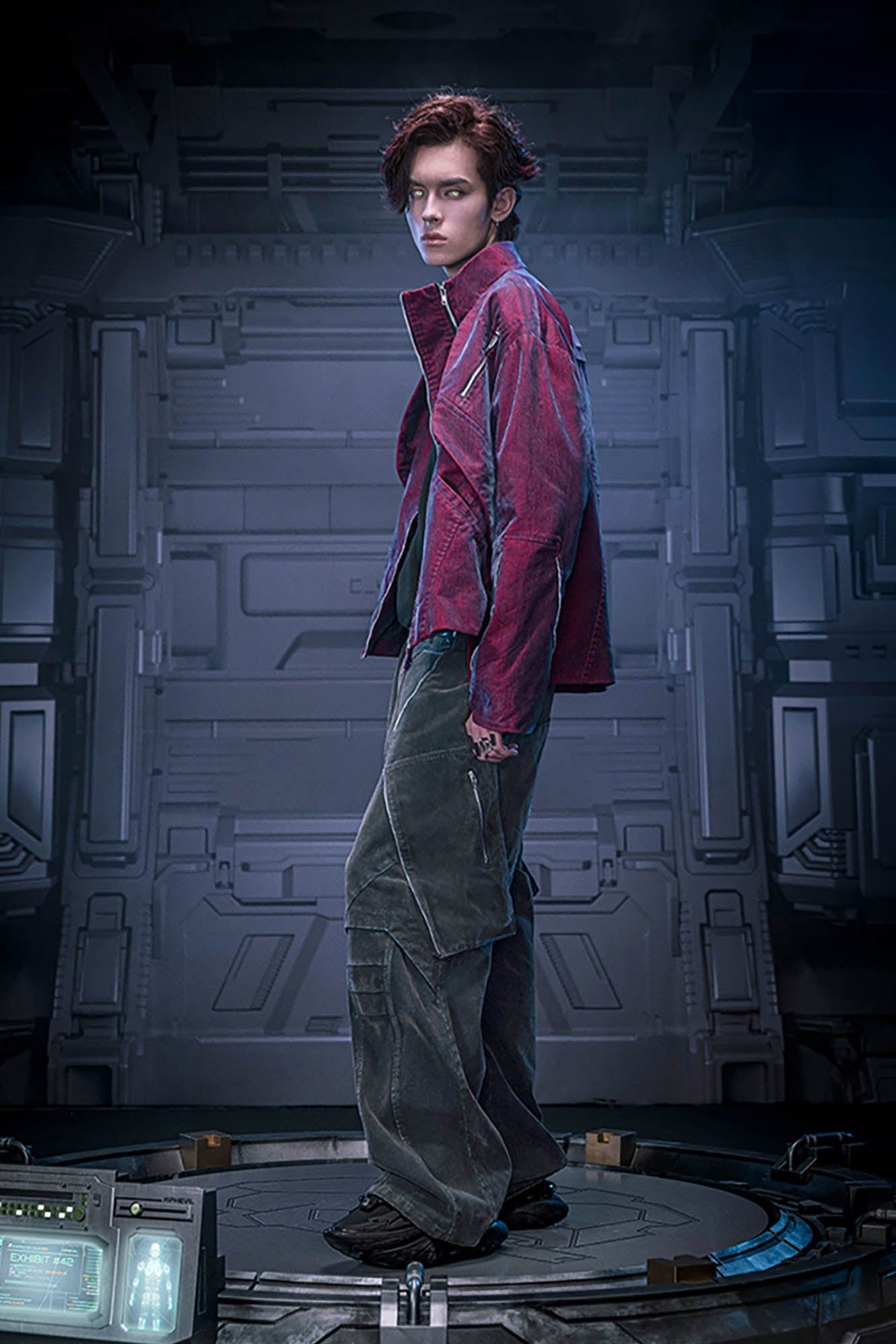 XIPHEVIL Mech Deconstructed Washed Denim Jacket Red – photo 5 of 13