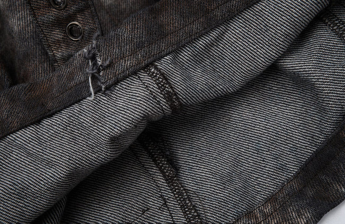 MOGONGSHE Distressed Detachable Drape Curved Panel Jeans – photo 24 of 25