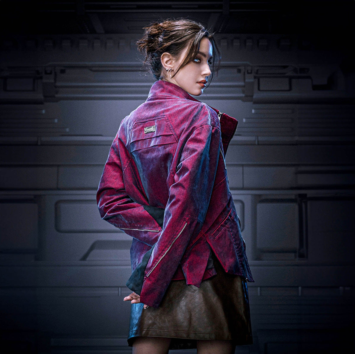 XIPHEVIL Mech Deconstructed Washed Denim Jacket Red – photo 3 of 13