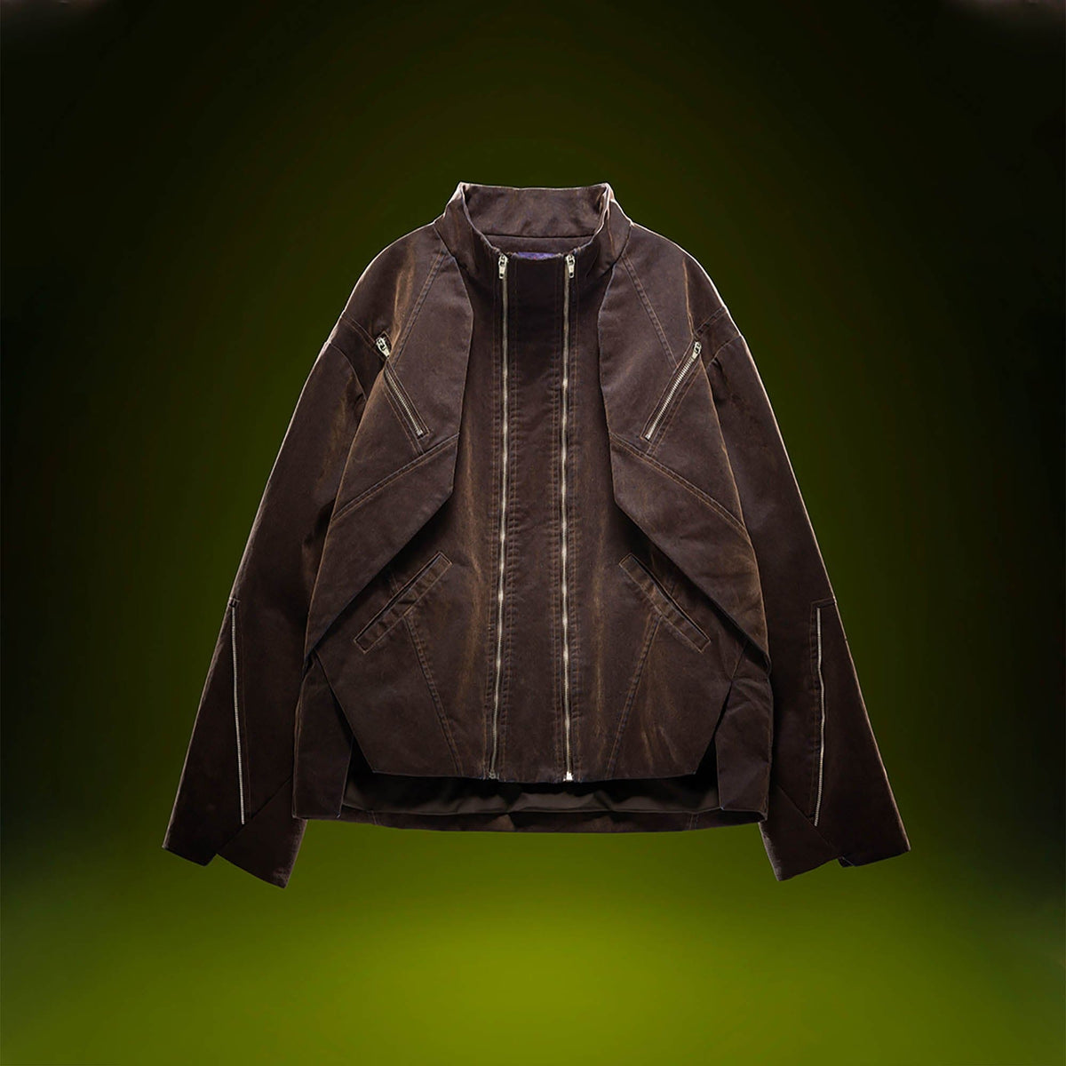 XIPHEVIL Mech Deconstructed Washed Denim Jacket Brown