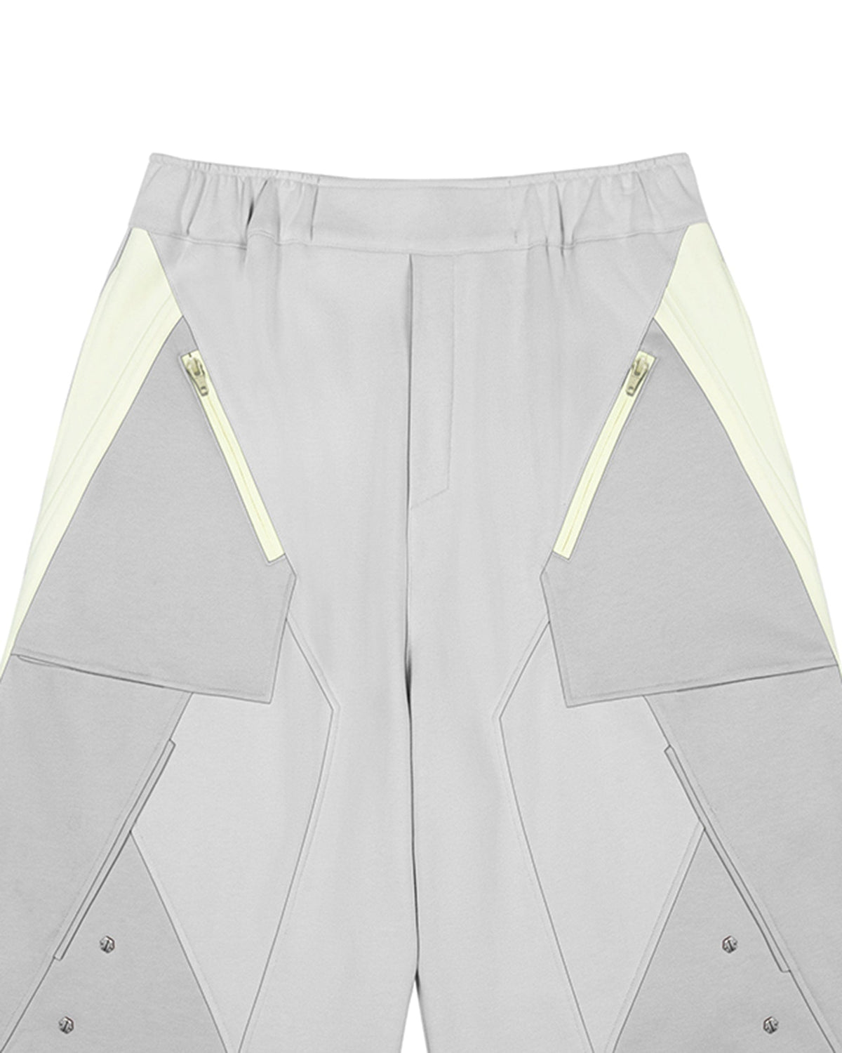 XIPHEVIL Deconstructed Zipper Rivet Shorts Light Grey – photo 14 of 17