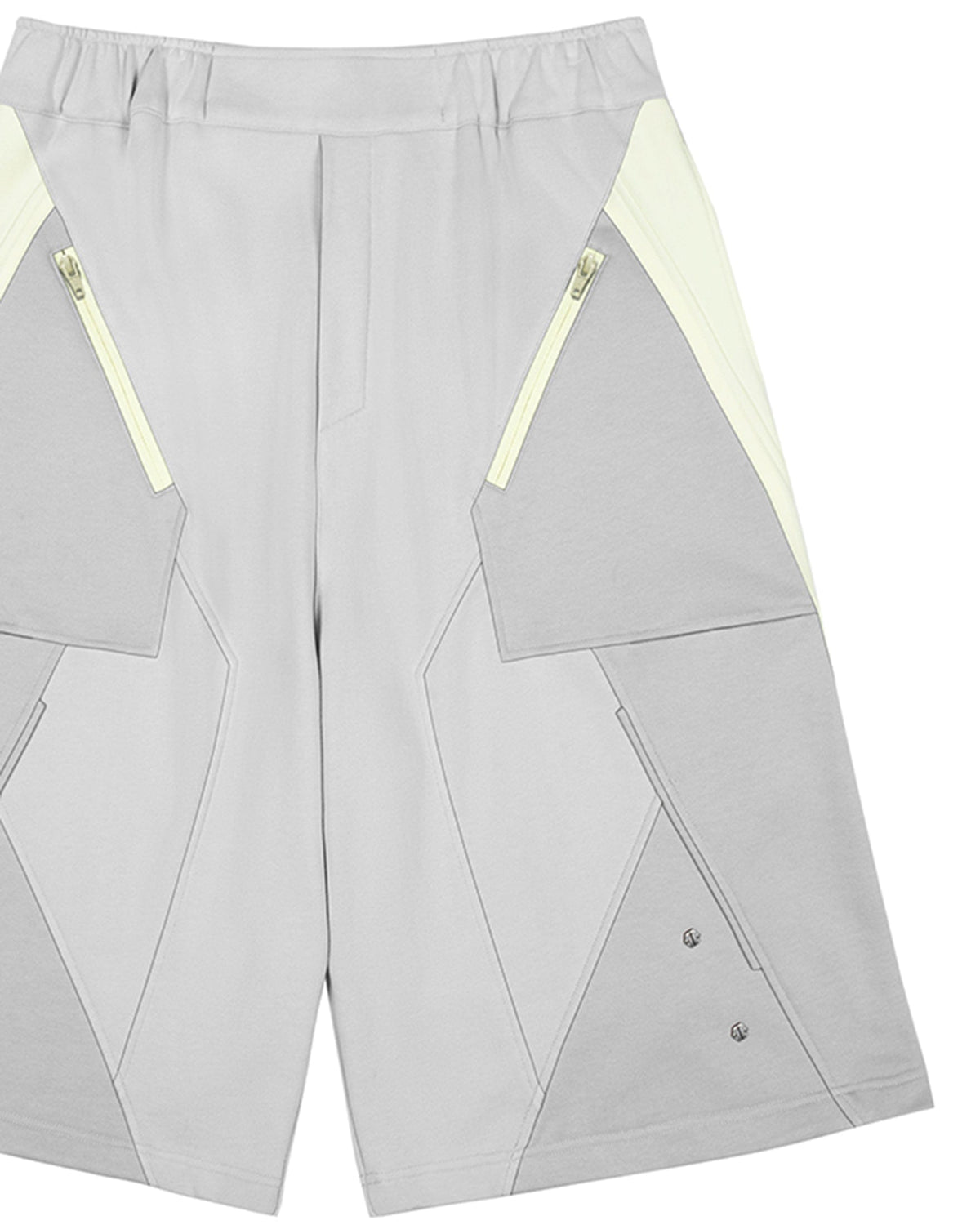 XIPHEVIL Deconstructed Zipper Rivet Shorts Light Grey – photo 16 of 17