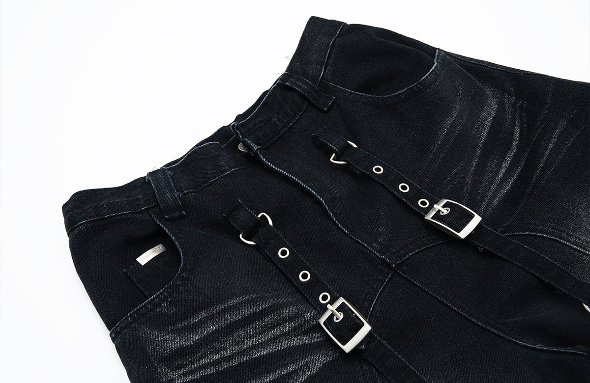 MOGONGSHE Detachable Drape-Strap Washed Jeans – photo 38 of 39