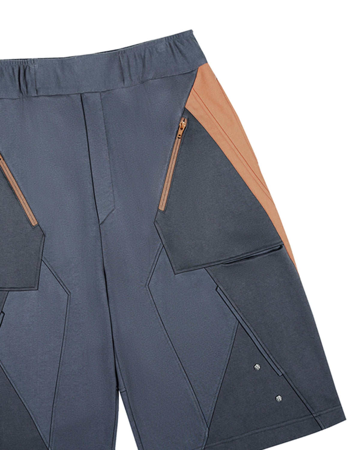 XIPHEVIL Deconstructed Zipper Rivet Shorts Orange – photo 11 of 13