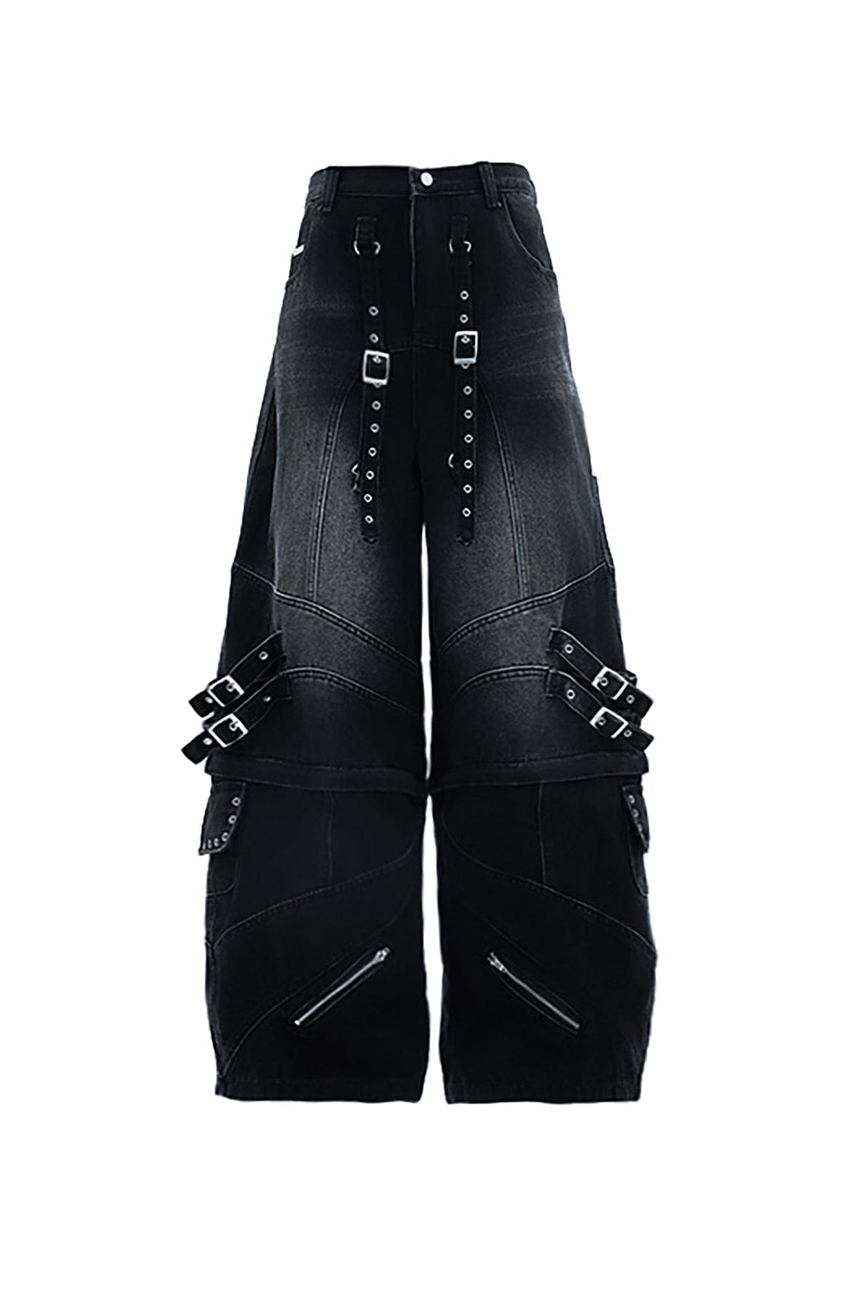MOGONGSHE Detachable Drape-Strap Washed Jeans – photo 31 of 39