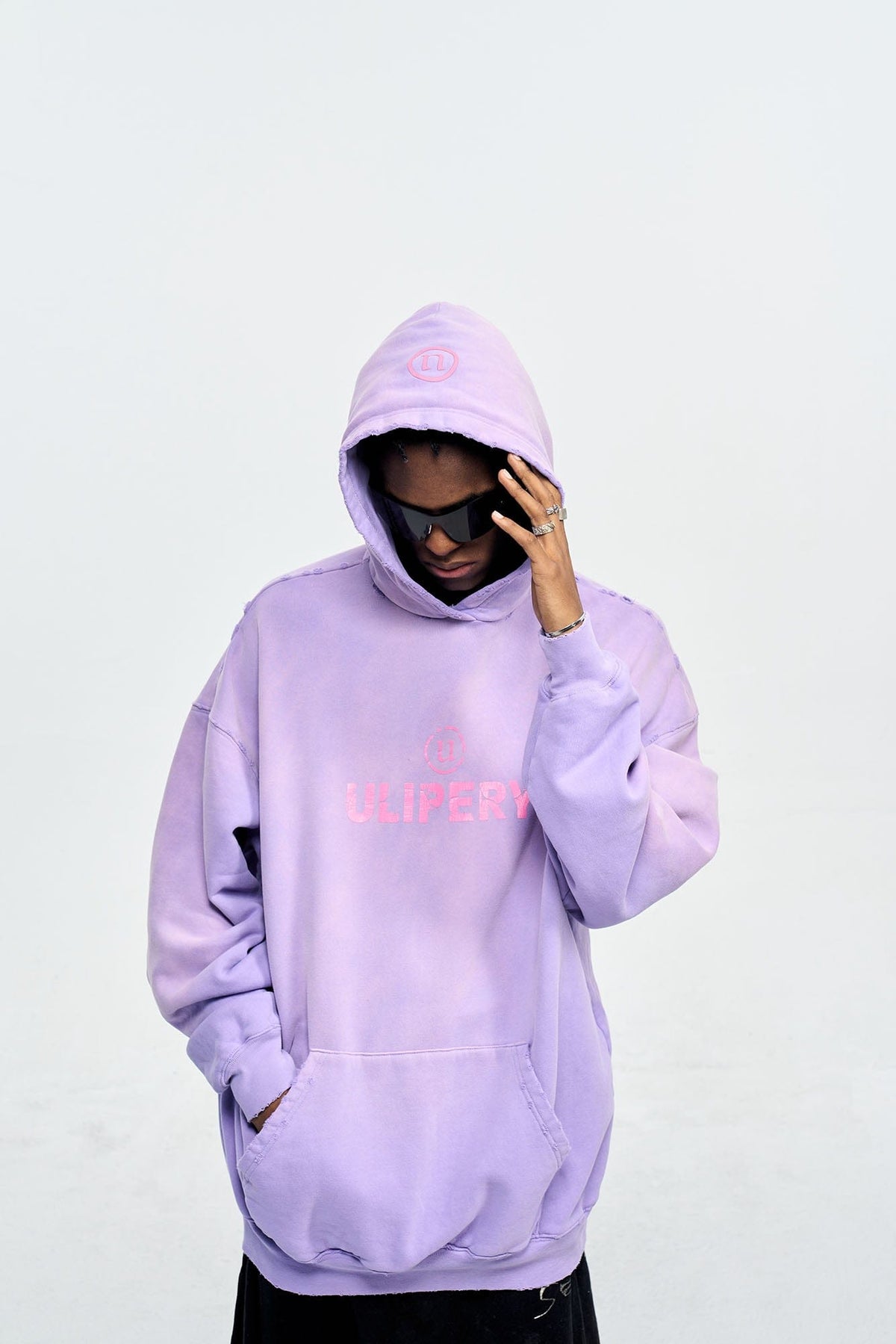 ULIPERY Distressed Gradient Oversized Hoodie Purple – photo 7 of 20