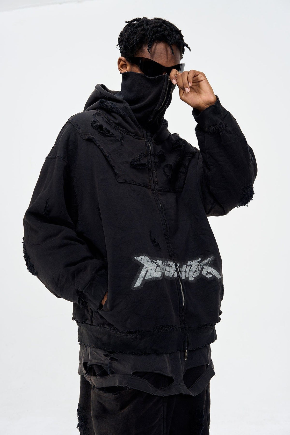 ULIPERY Distressed Glow Face-Cover Hooded Jacket – photo 8 of 24