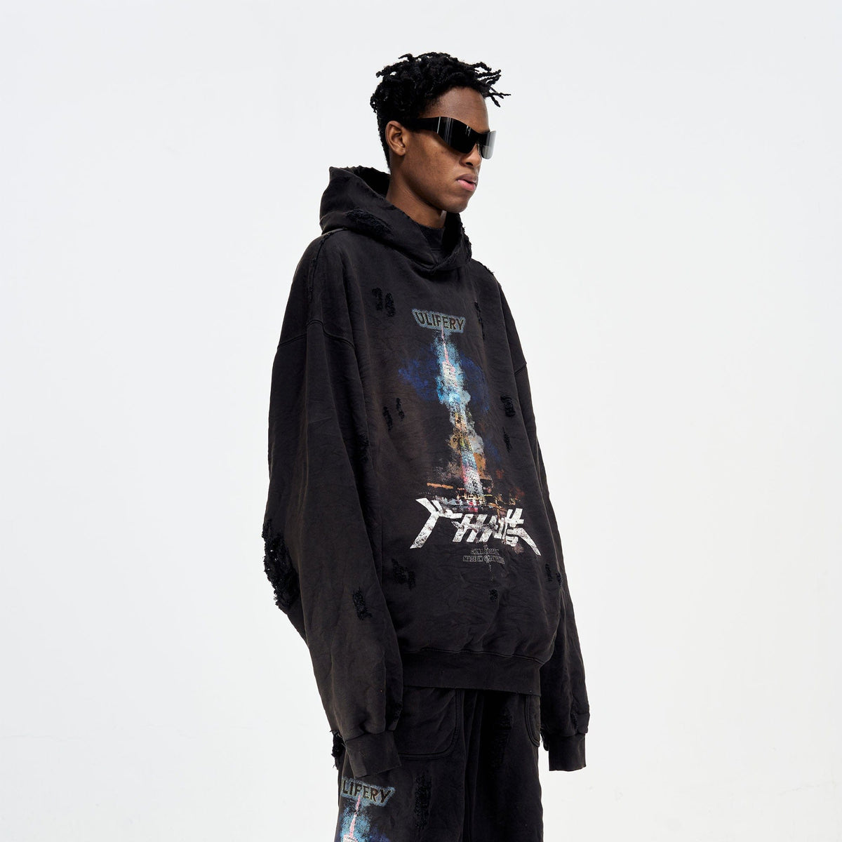ULIPERY Distressed Glow Crinkled Hoodie – photo 2 of 20
