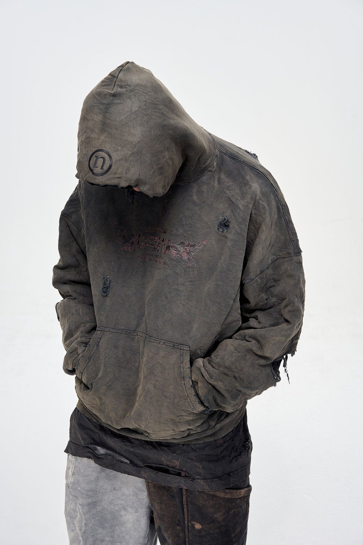 ULIPERY Dirty Fit Distressed Crinkled Hoodie Black – photo 6 of 17