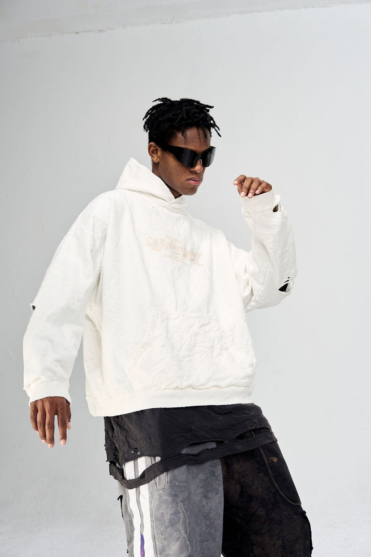 ULIPERY Dirty Fit Distressed Crinkled Hoodie White – photo 6 of 18