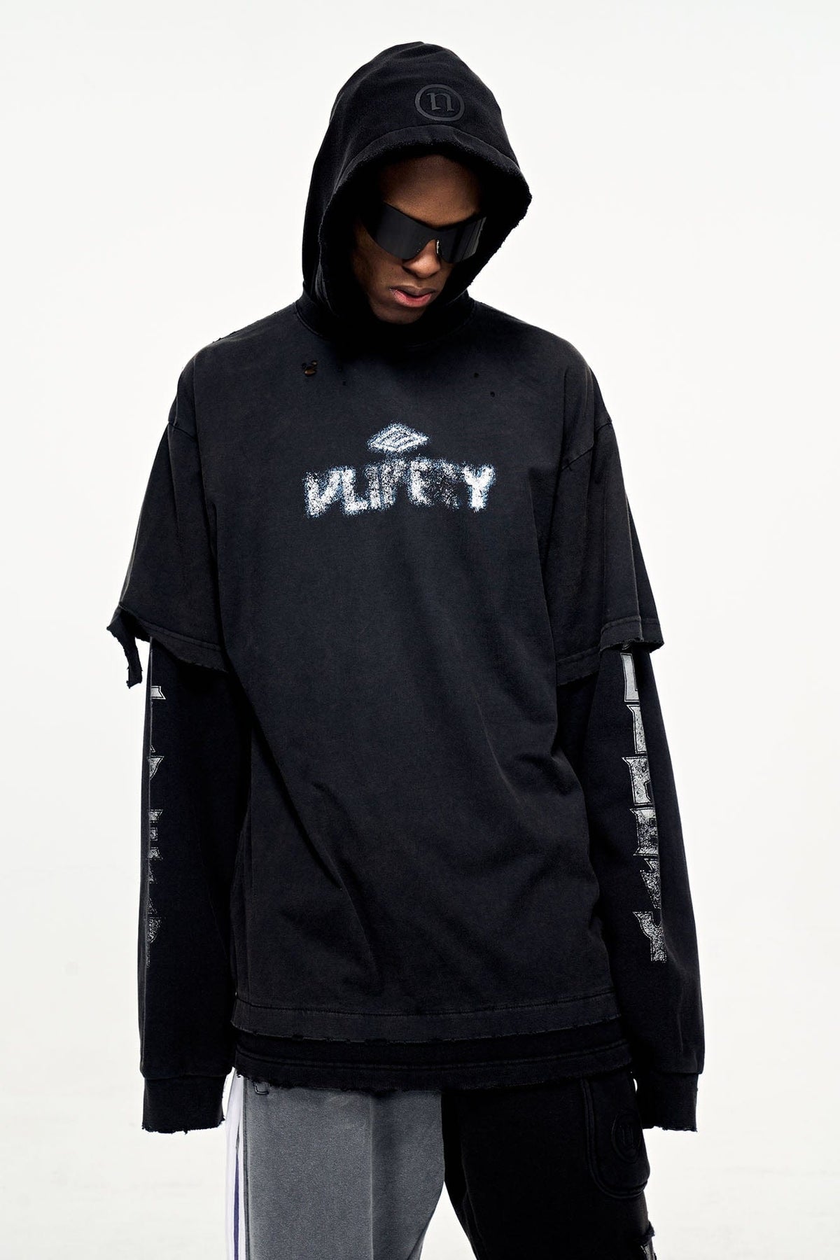 ULIPERY Distressed Faux Layered Hoodie – photo 7 of 12