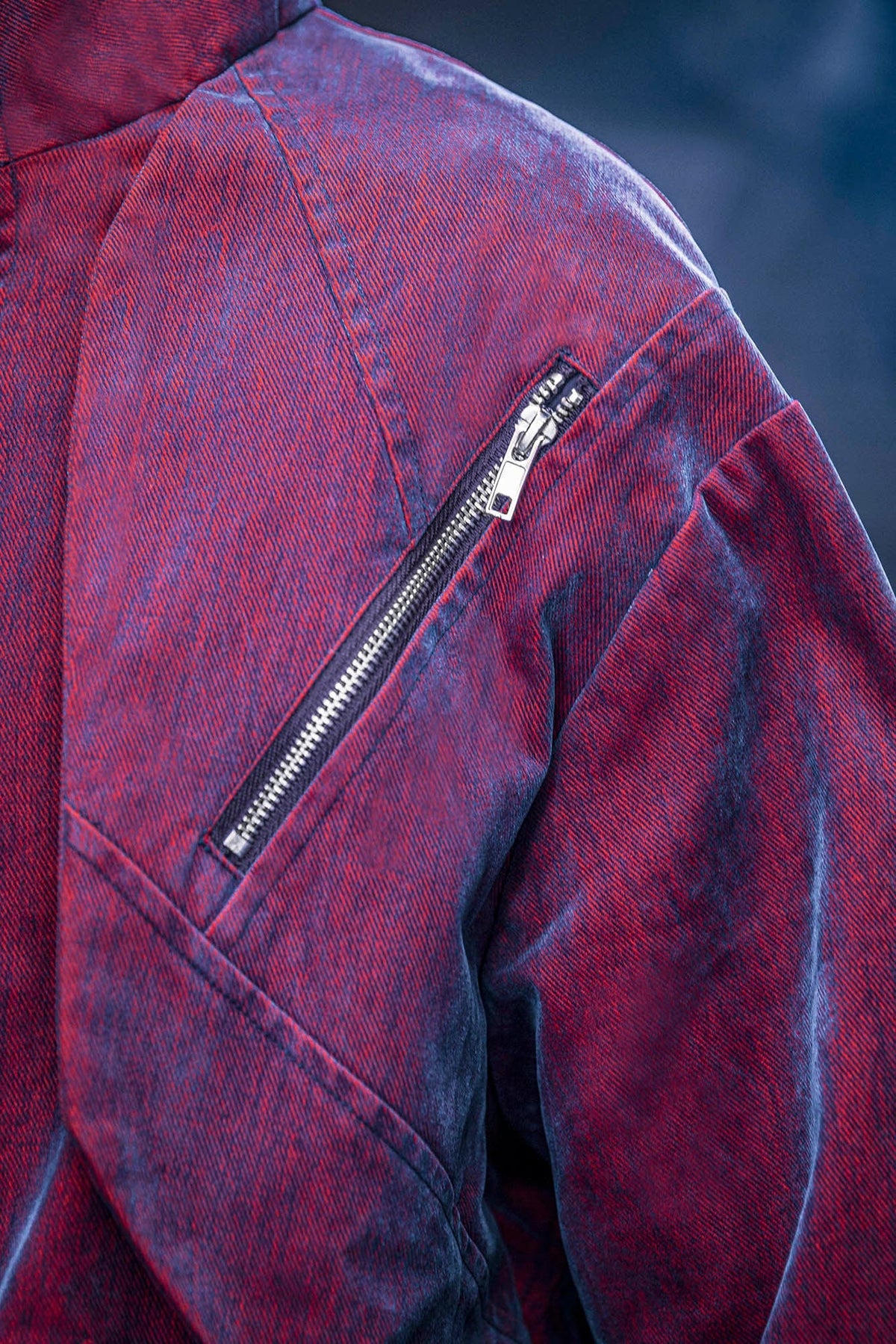 XIPHEVIL Mech Deconstructed Washed Denim Jacket Red – photo 10 of 13