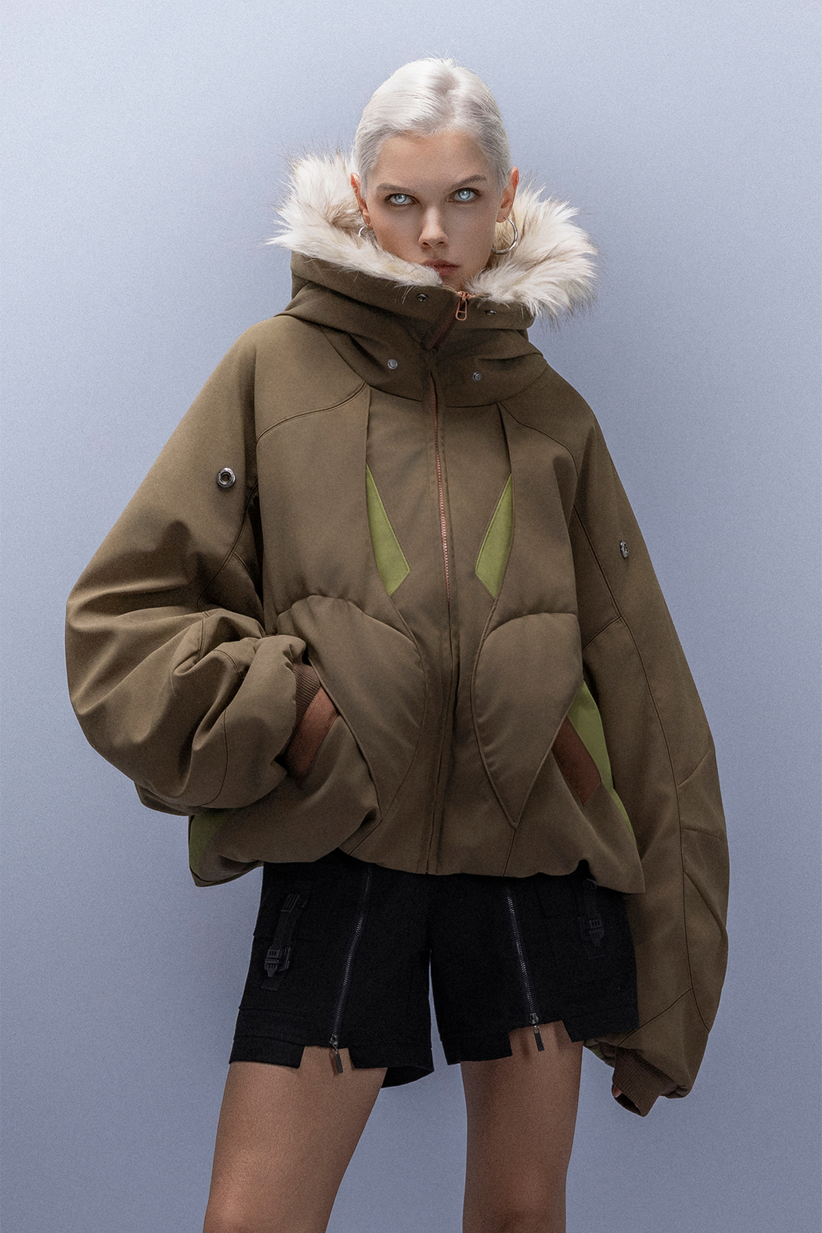 XIPHEVIL Faux Fur Trim Panel Puffer Jacket – photo 8 of 16