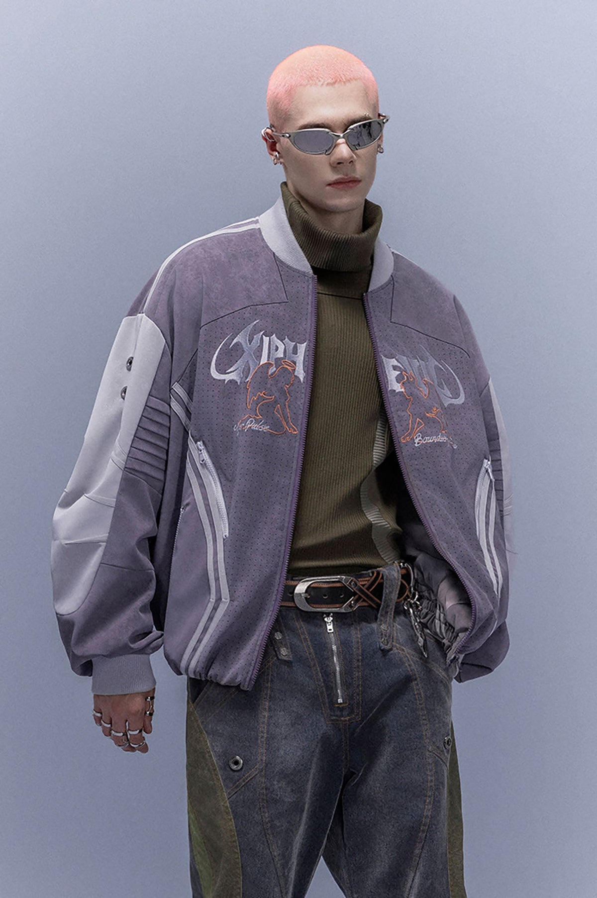 XIPHEVIL Faux Suede Embroidered LOGO Bomber Purple – photo 7 of 13
