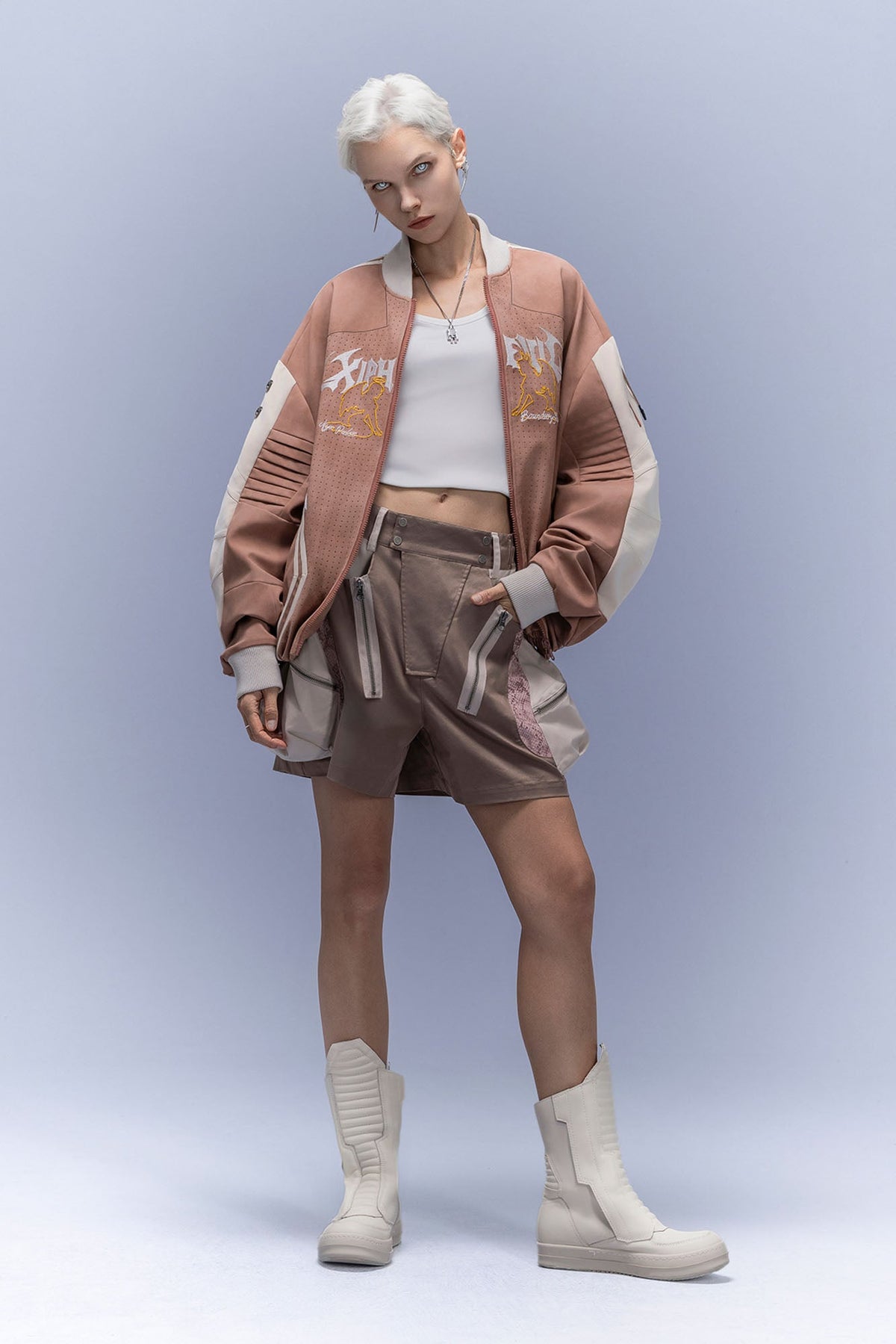 XIPHEVIL Faux Suede Embroidered LOGO Bomber Brown – photo 6 of 12