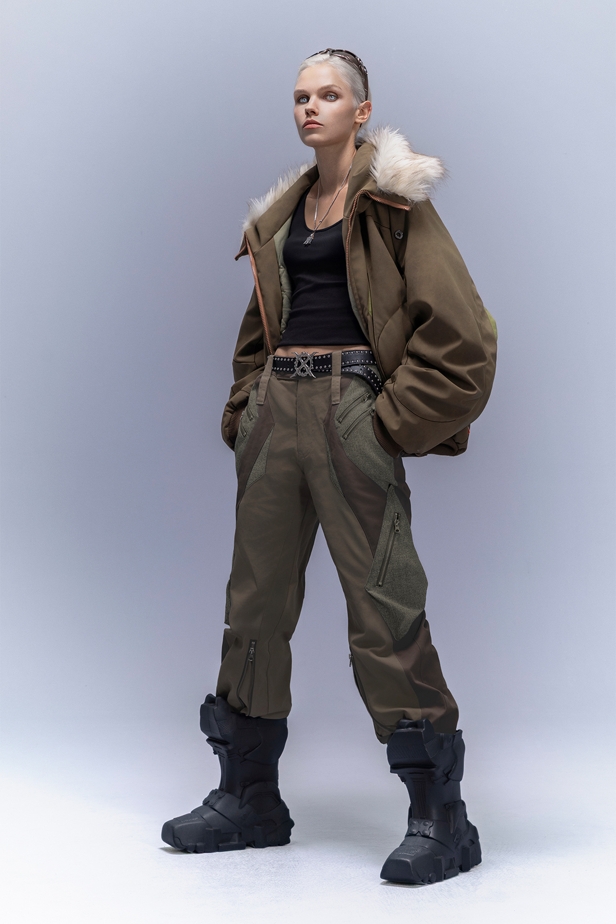 XIPHEVIL Faux Fur Trim Panel Puffer Jacket – photo 4 of 16