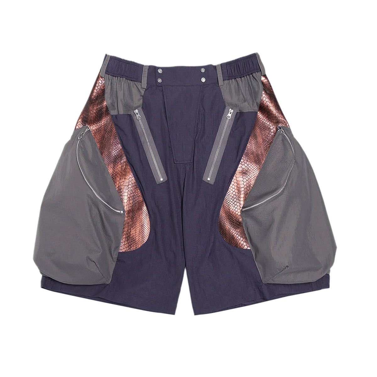 XIPHEVIL Snake Skin Contrast Panel Multi-Pocket Shorts – photo 21 of 22