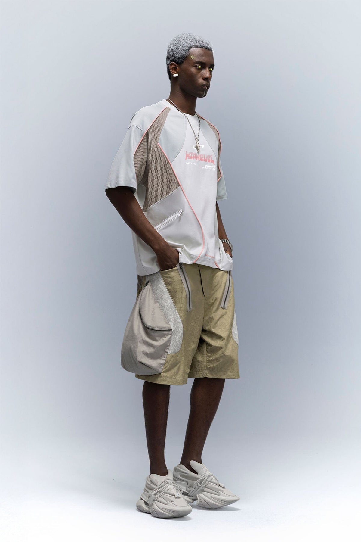 XIPHEVIL Snake Skin Contrast Panel Multi-Pocket Shorts – photo 7 of 22