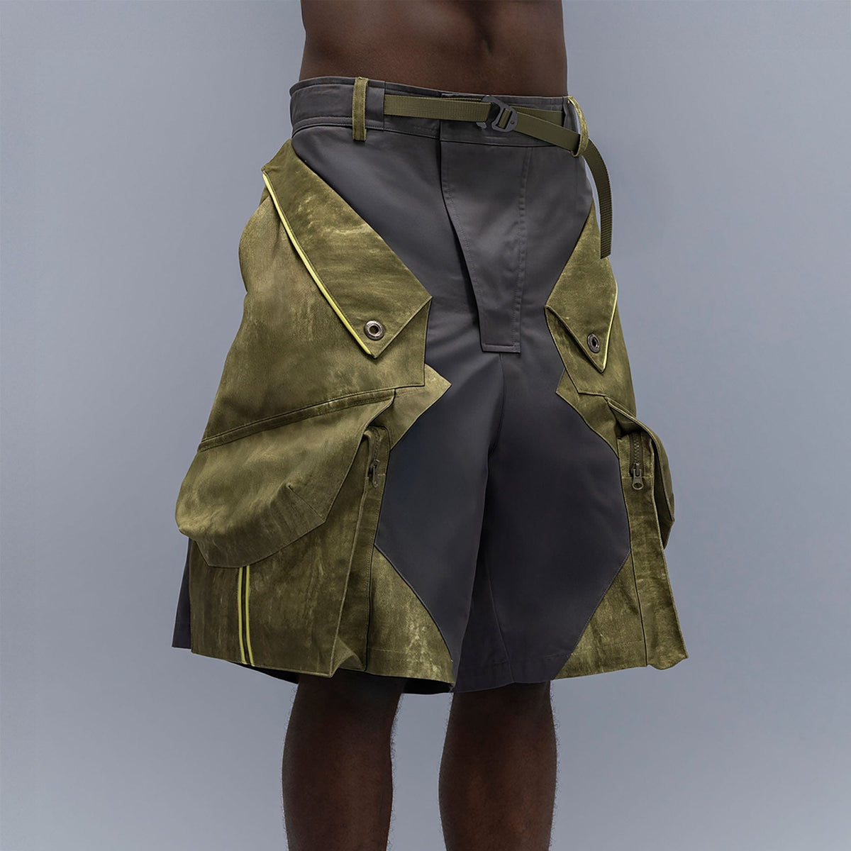 XIPHEVIL Washed Contrast Panel Pocket Utility Shorts Green – photo 3 of 11
