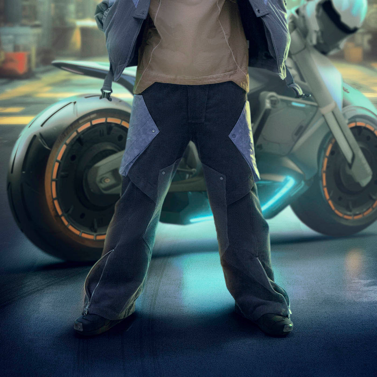 XIPHEVIL Cyberpunk Corduroy Paneled Flared Pants