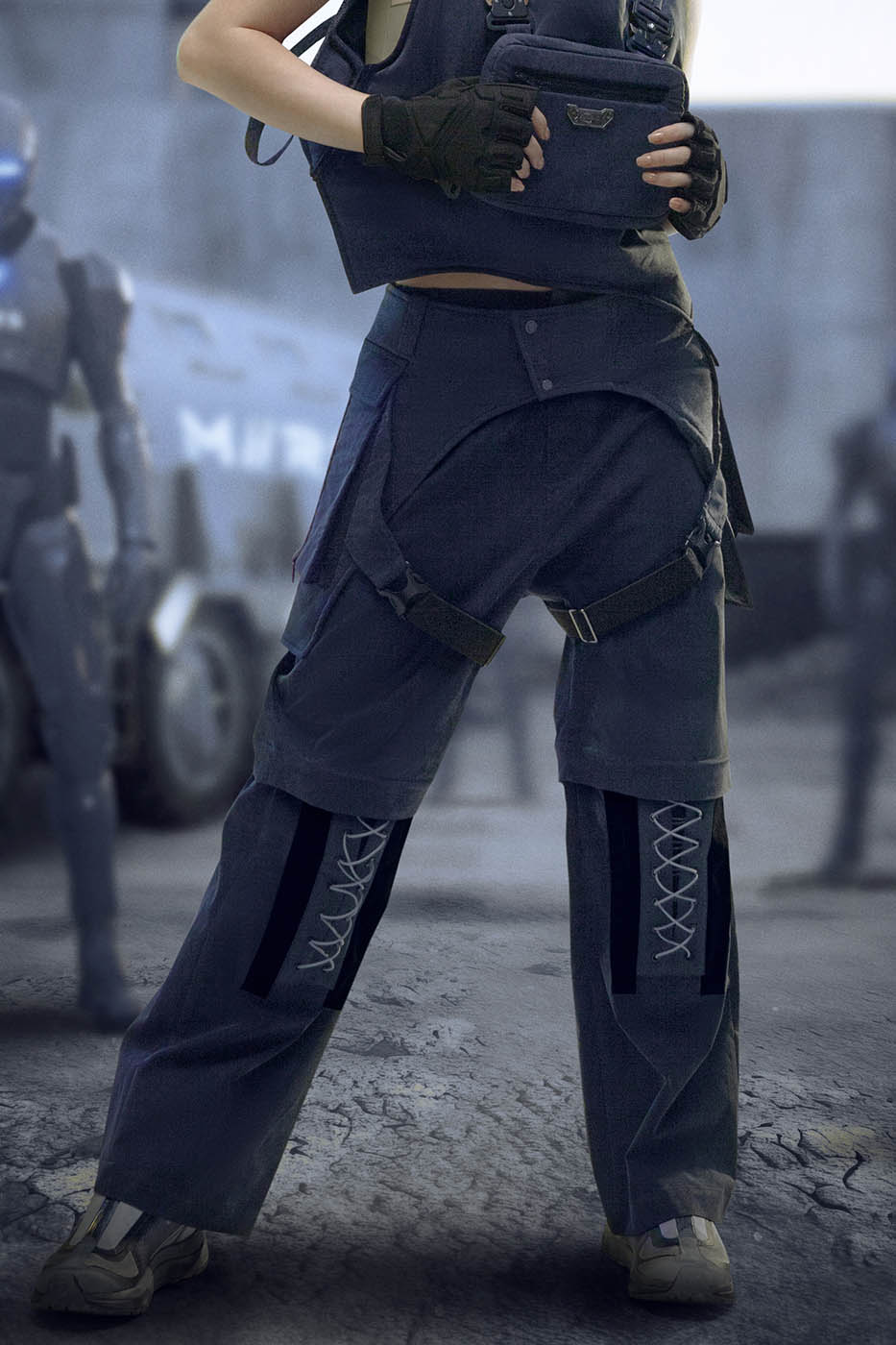 XIPHEVIL Detachable Lace-Up Multi-Pocket Bondage Pants – photo 6 of 11