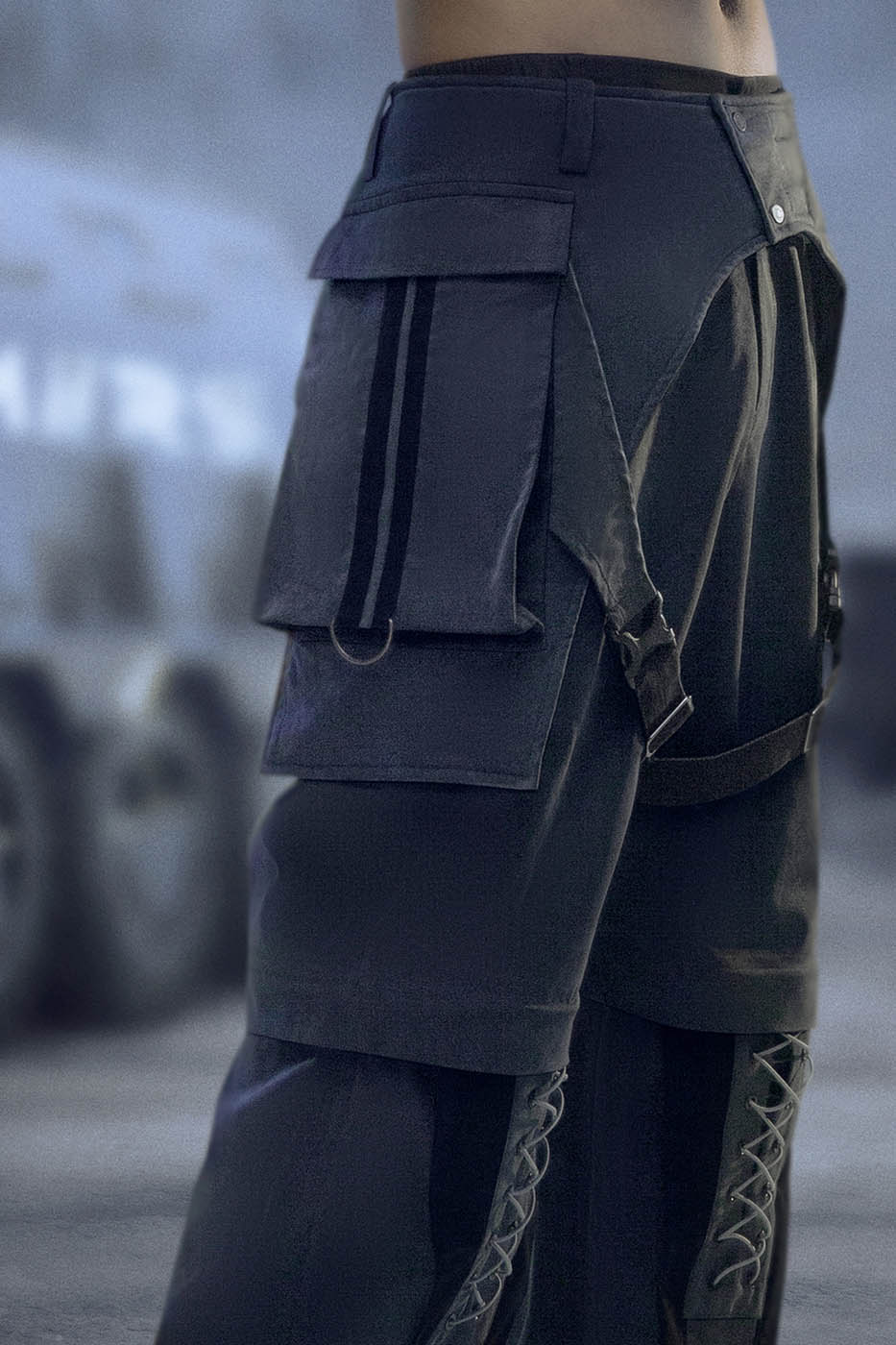 XIPHEVIL Detachable Lace-Up Multi-Pocket Bondage Pants – photo 11 of 11