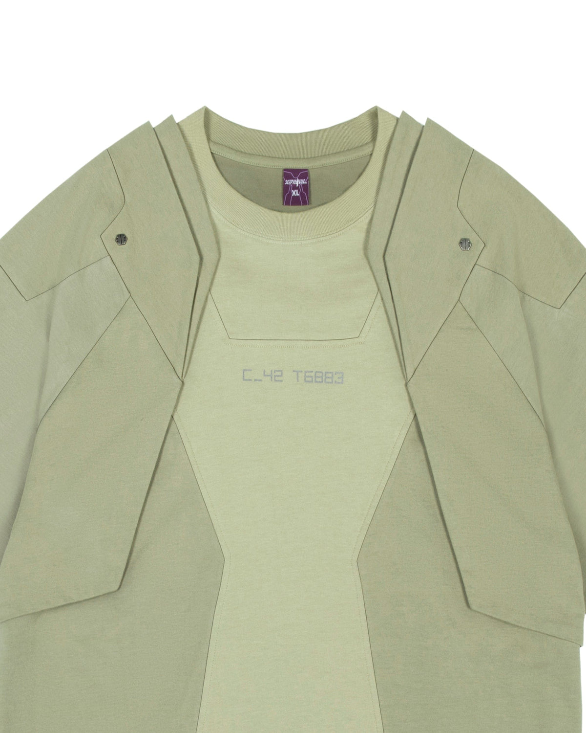 XIPHEVIL Deep Zone Deconstructed Armor Rivet T-Shirt Green – photo 15 of 18
