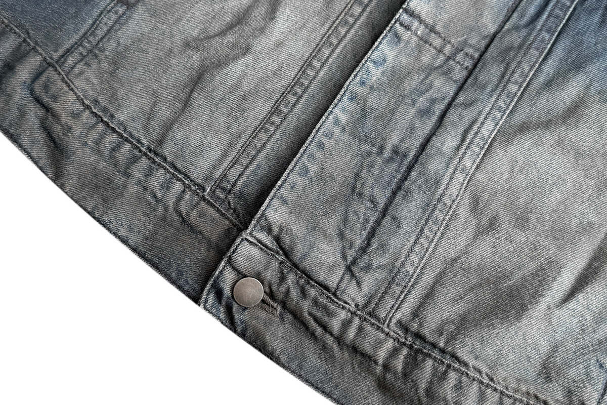 CINDER VEIN Brush-Paint Washed Distressed Denim Jacket – photo 12 of 15