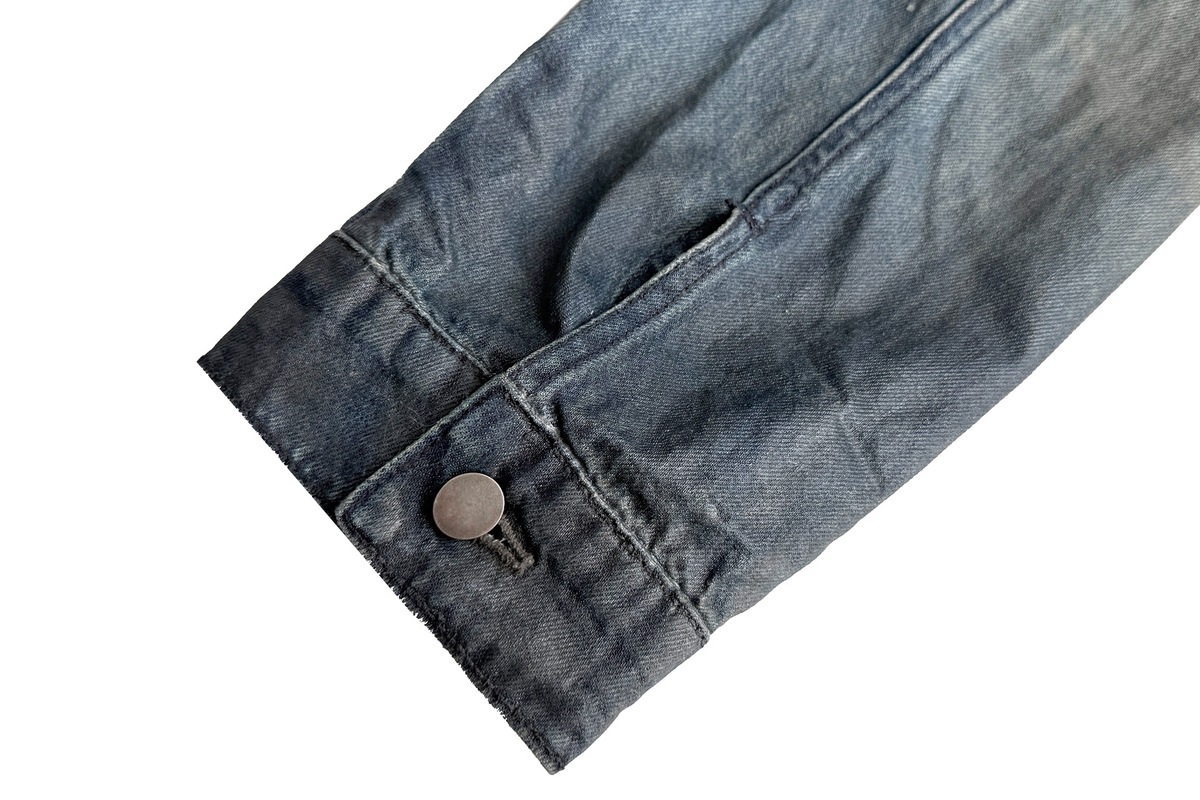 CINDER VEIN Brush-Paint Washed Distressed Denim Jacket – photo 14 of 15