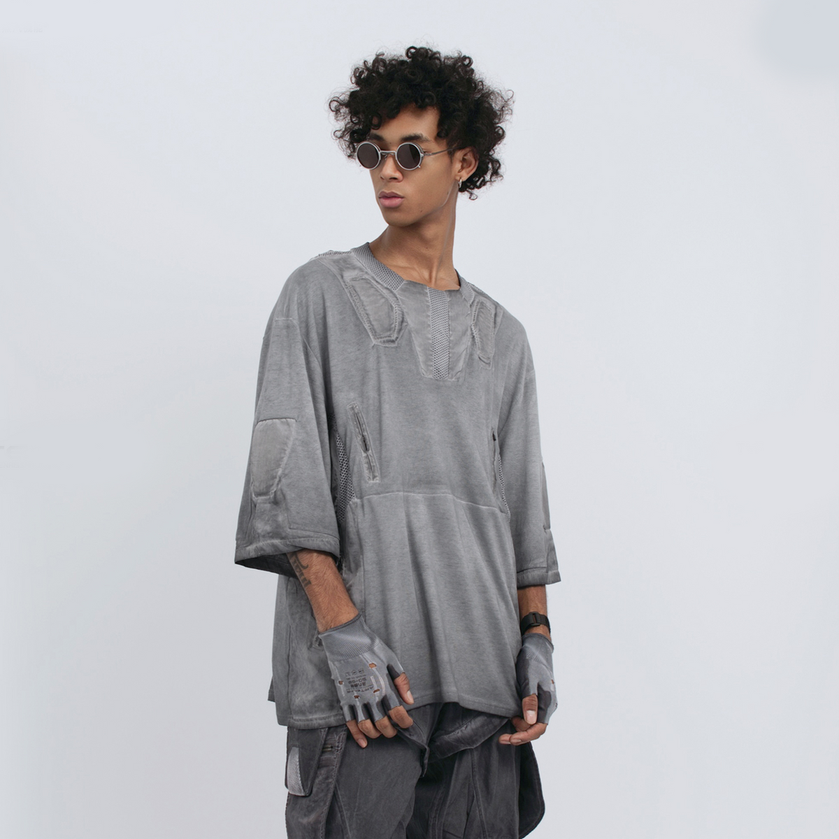 STEAM Distressed Mesh-Spliced Oversized Tactical T-Shirt – photo 8 of 25
