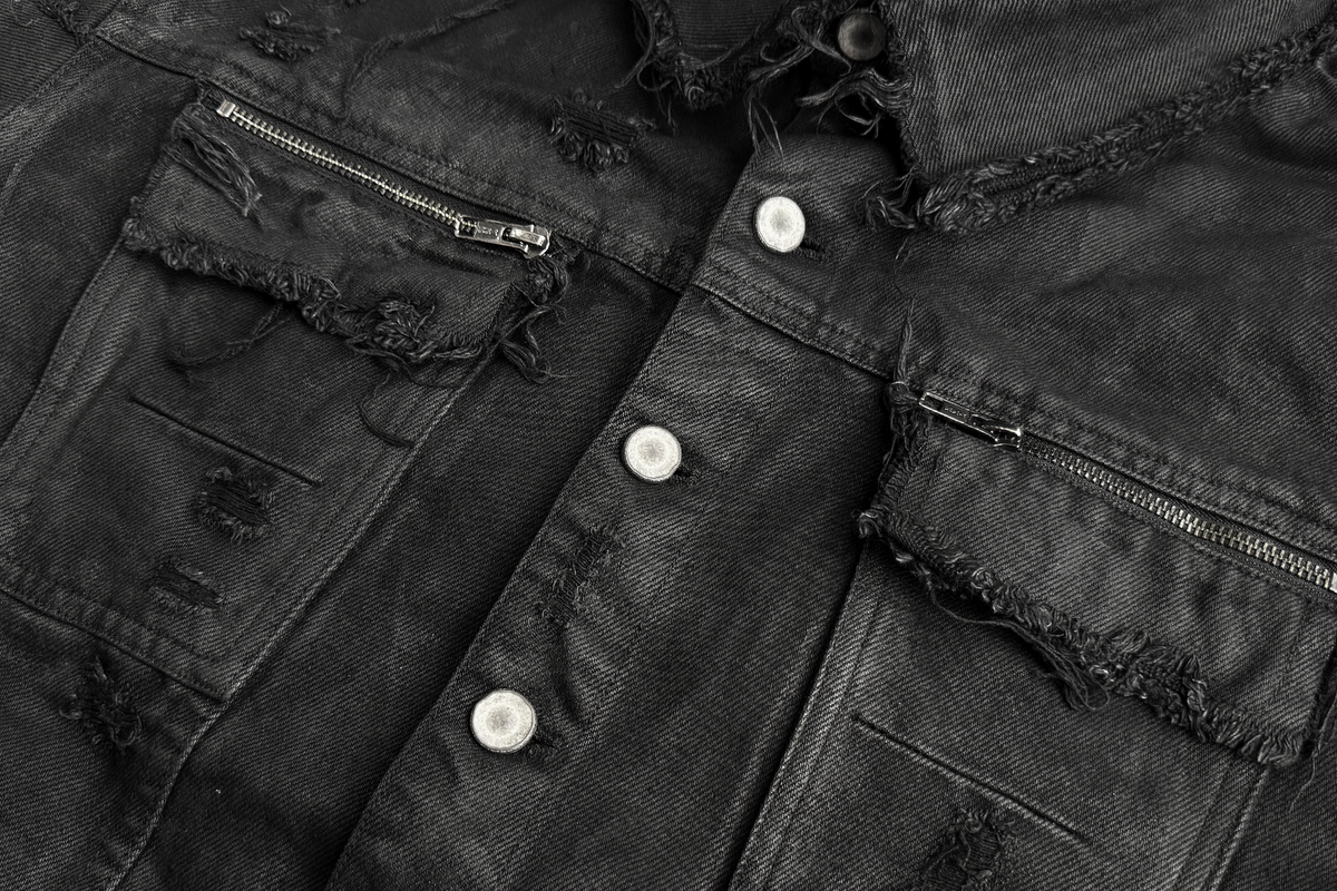 CINDER VEIN Washed Distressed Back-Zipper Denim Jacket – photo 15 of 15