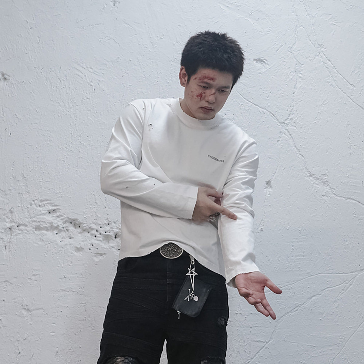 UNDERWATER Demon Slashed Cotton Long Sleeve Tee White – photo 2 of 12