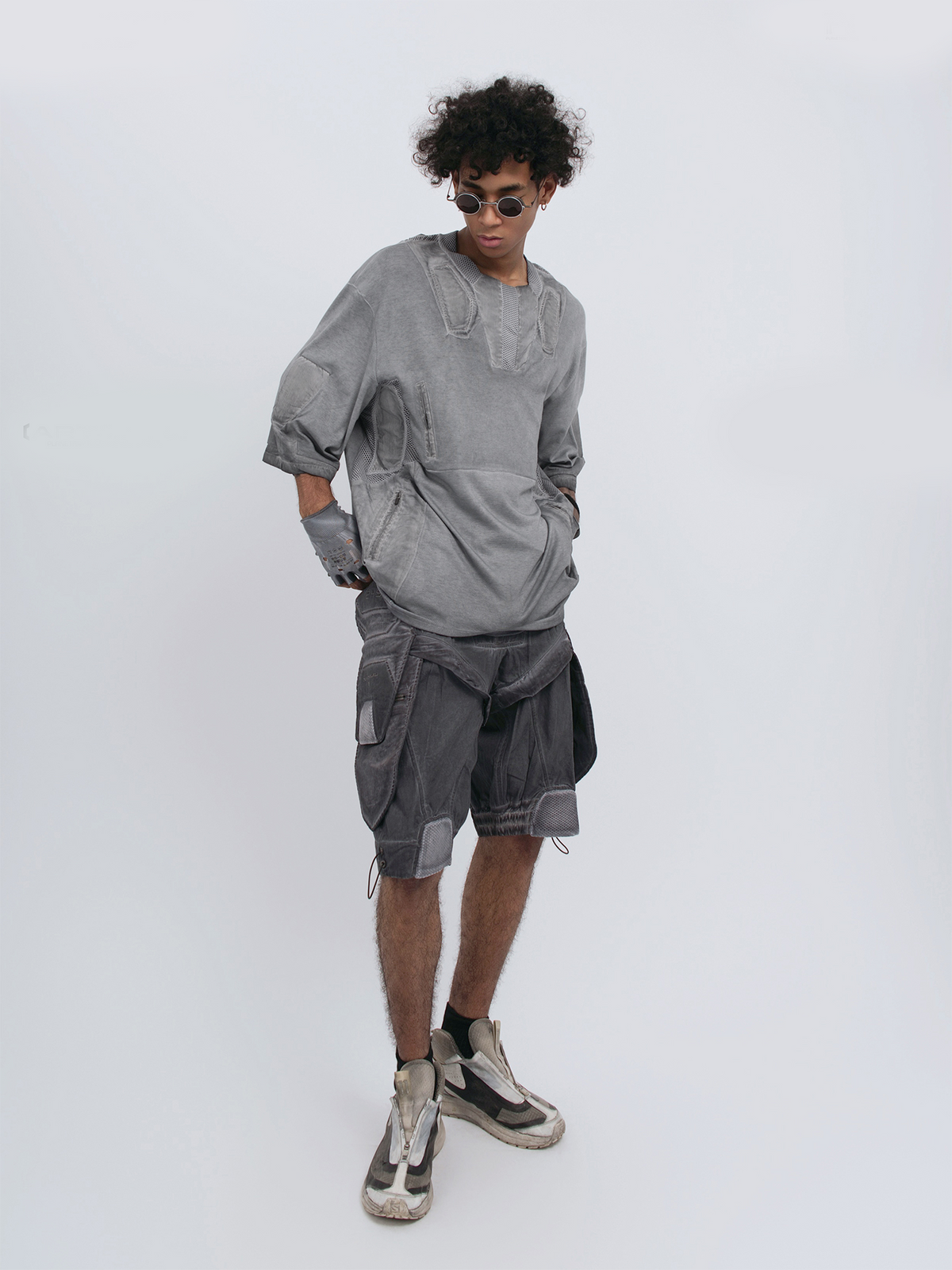 STEAM Distressed Mesh-Spliced Oversized Tactical T-Shirt – photo 13 of 25