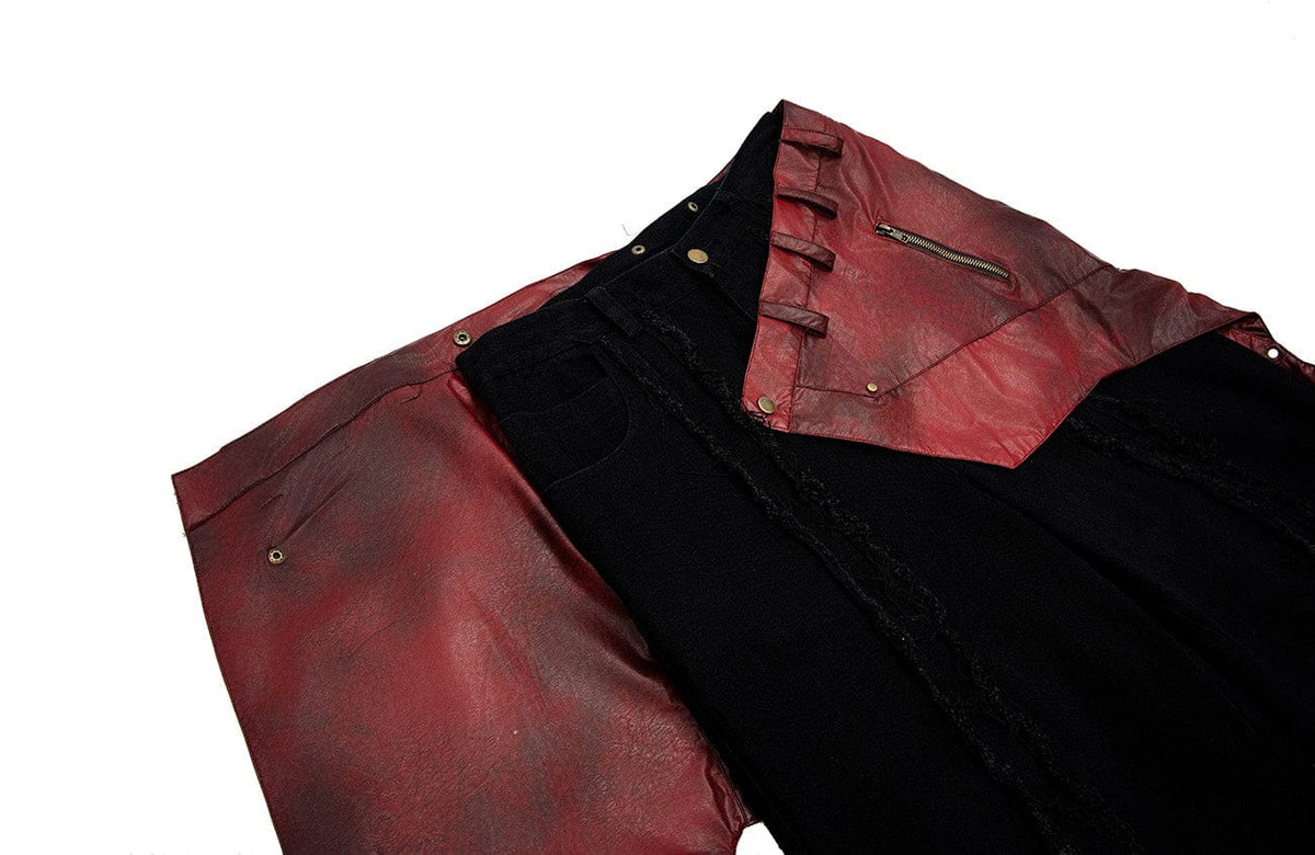MOGONGSHE Detachable PU Drape Frayed Cross Jeans – photo 37 of 42