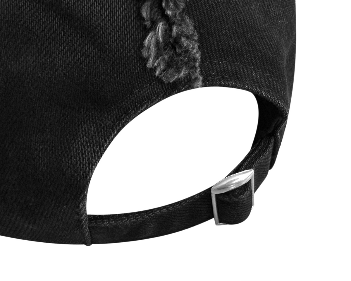 CINDER VEIN Washed Frayed Rivet Patch Curved-Brim Denim Cap – photo 13 of 13
