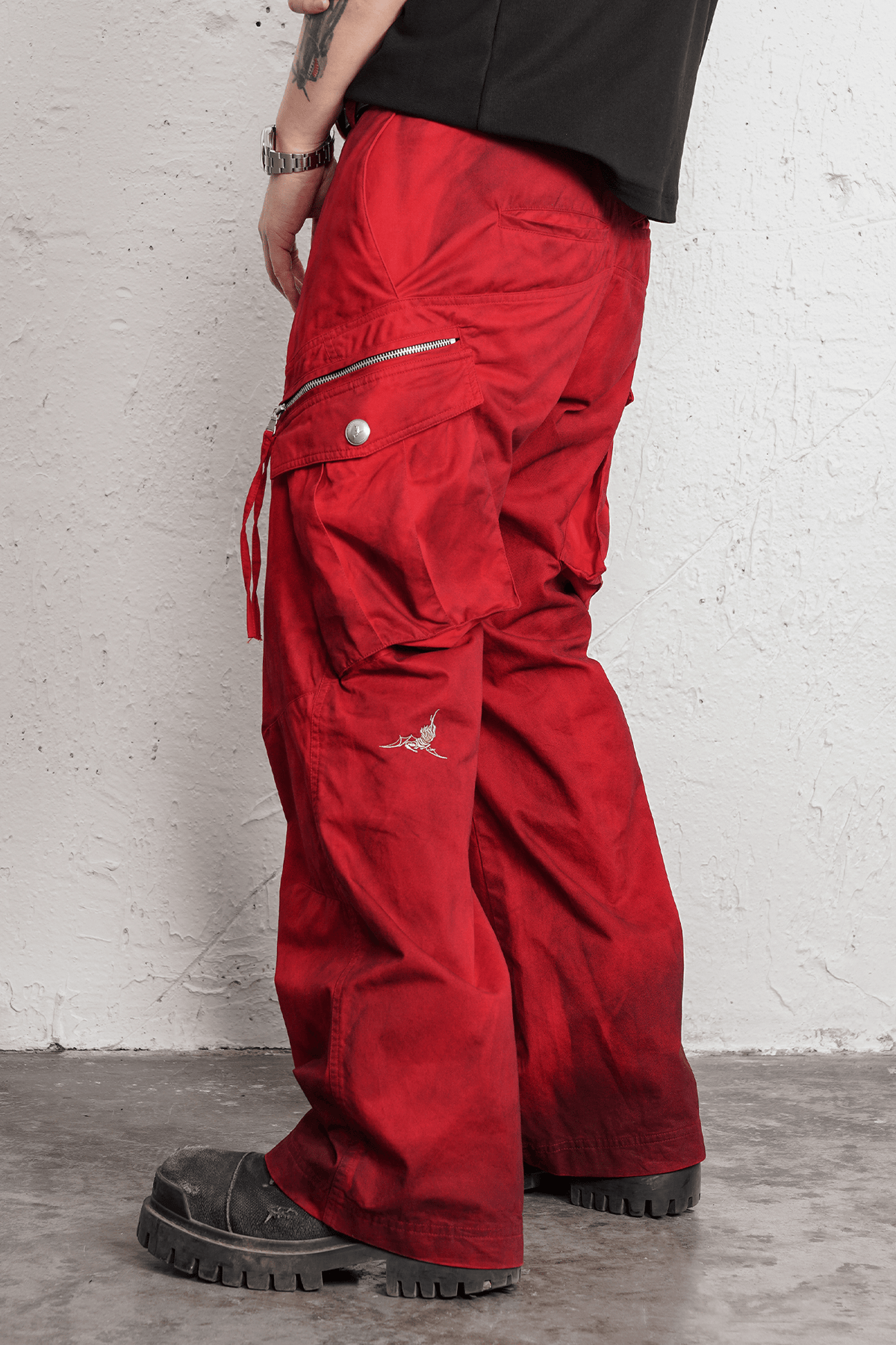 UNDERWATER Burnt Red Dirty-Dyed Moleskin Cargo Pants – photo 6 of 15