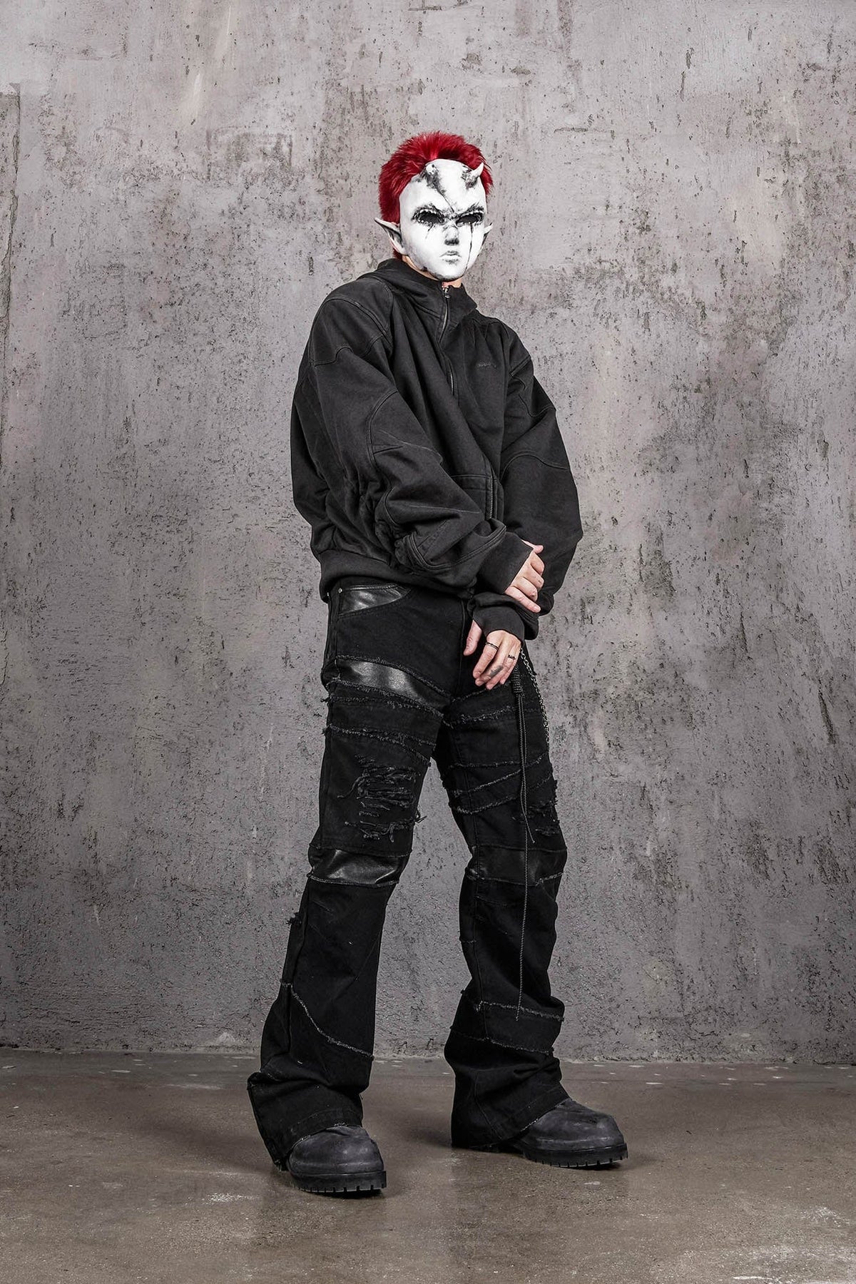 UNDERWATER Distressed Spliced Fallen Armor Zip-Up Hoodie – photo 6 of 13