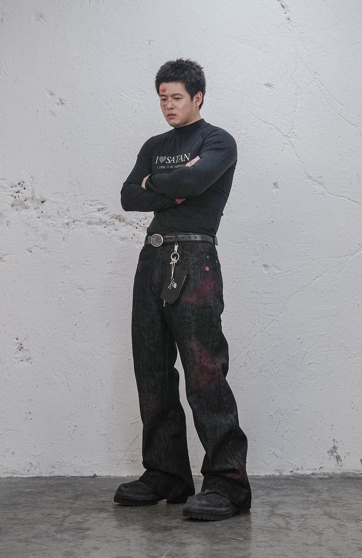 UNDERWATER Bloodstained Raw Flared Denim Pants – photo 8 of 14