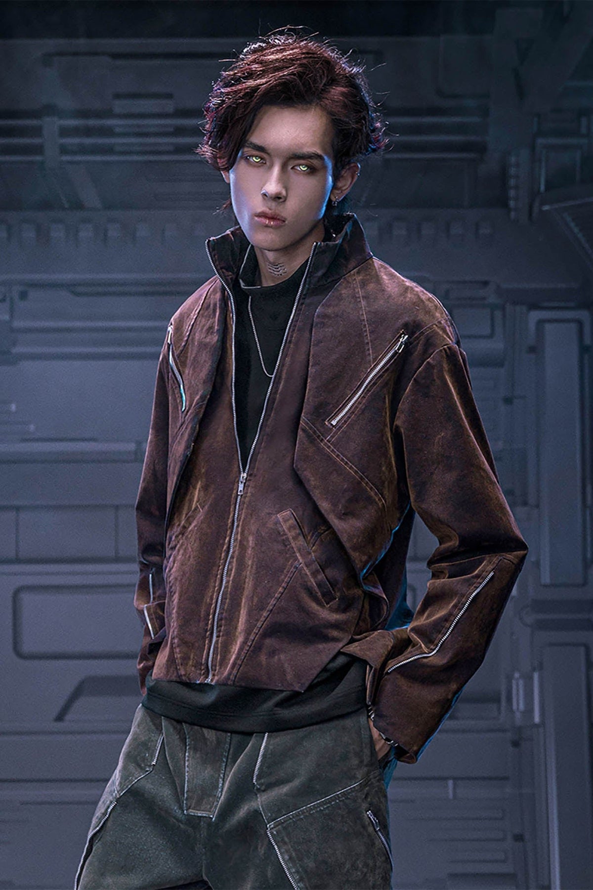 XIPHEVIL Mech Deconstructed Washed Denim Jacket Brown – photo 7 of 15