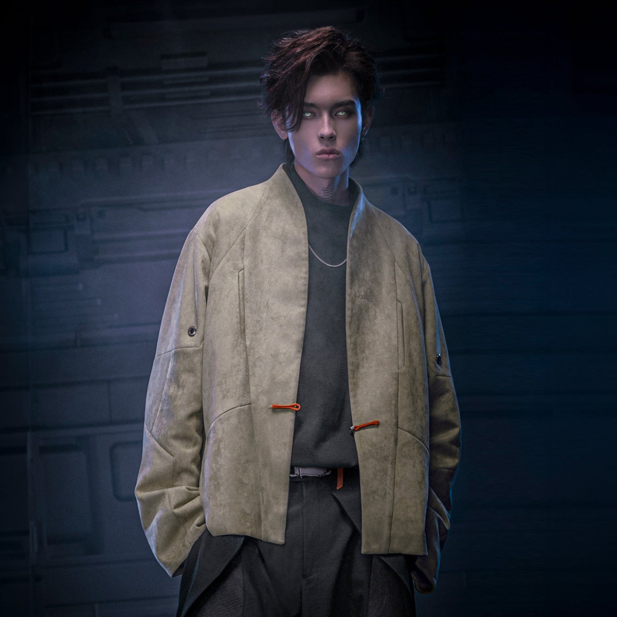 XIPHEVIL Deconstructed Utility Faux Suede Daoist Robe Sand – photo 8 of 14