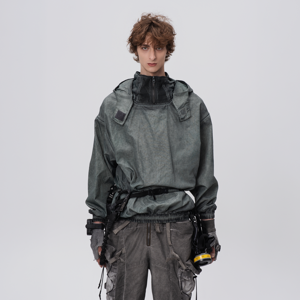 STEAM Distressed Zip-Up Detachable Hooded Jacket
